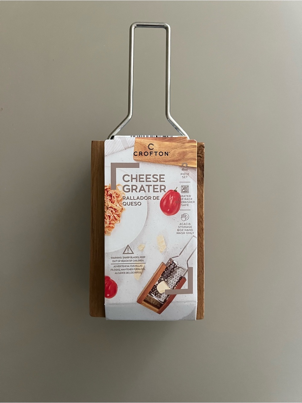 Crofton Stainless Steel Cheese Grater with Brown Wood Tray